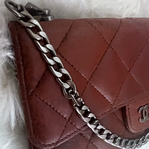 Authentic Chanel Brown Classic Flap Wallet With Chain - Picture 5 of 12